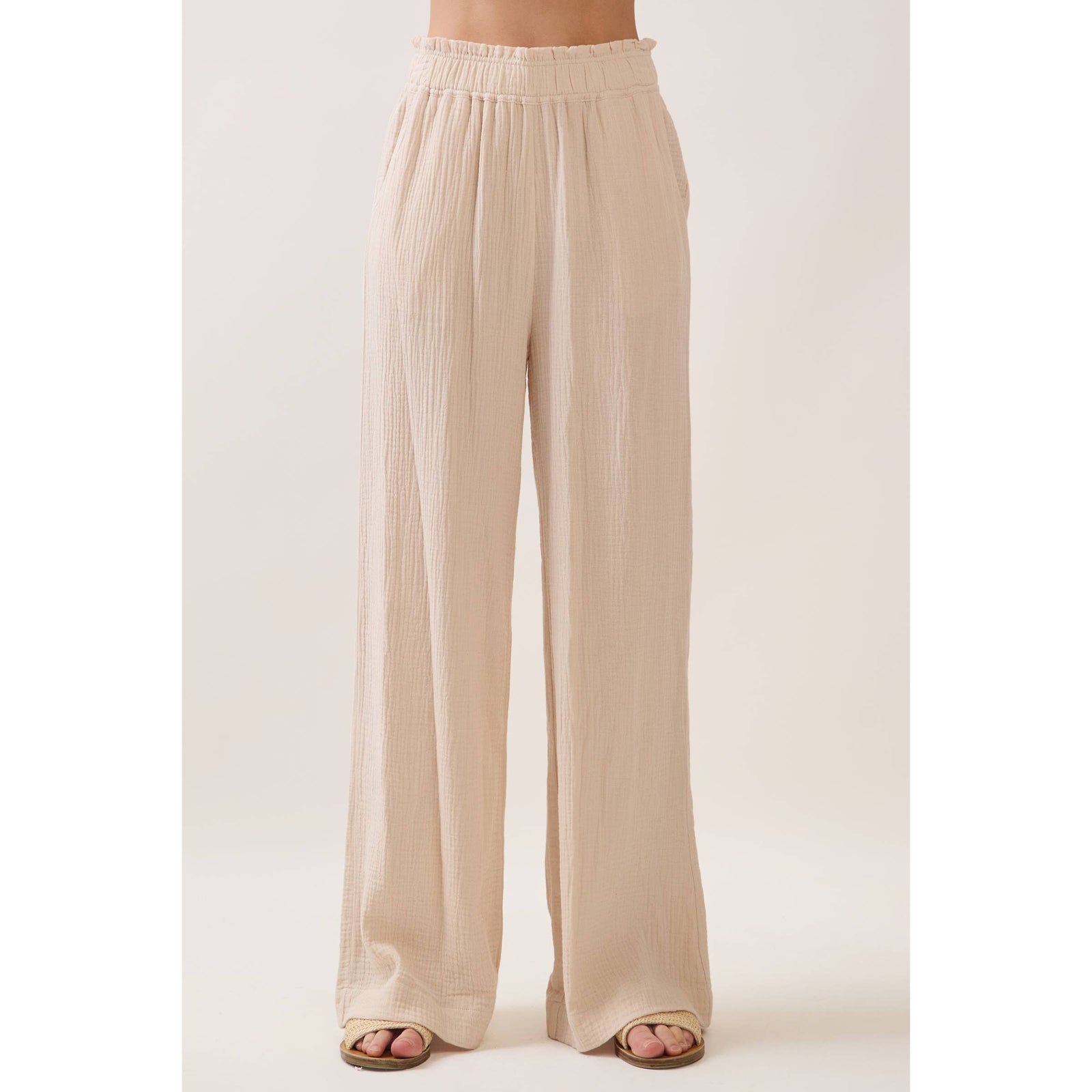 Cotton Double Gauze Wide Leg Pants