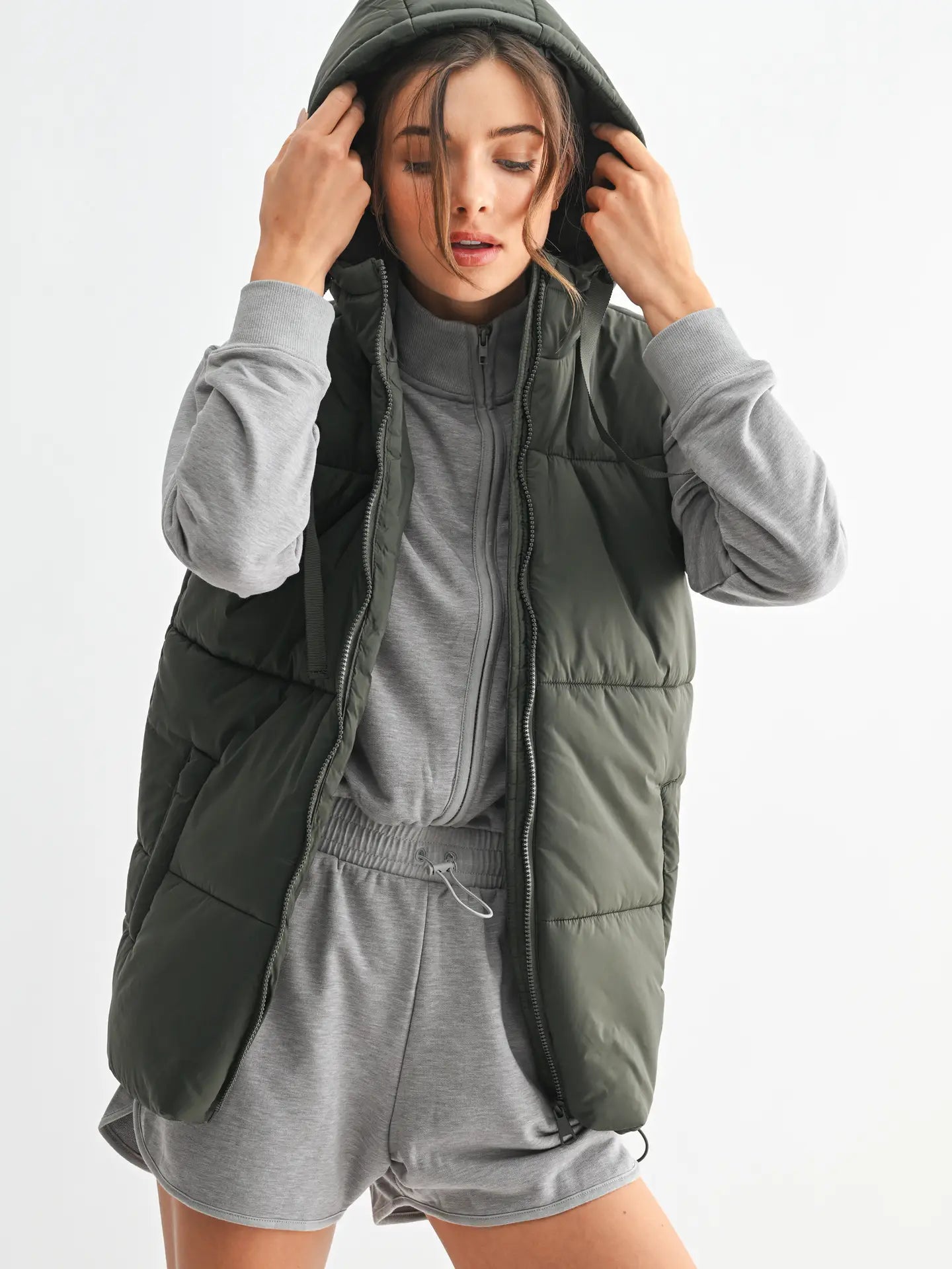 Hooded Long Line Puffer Vest