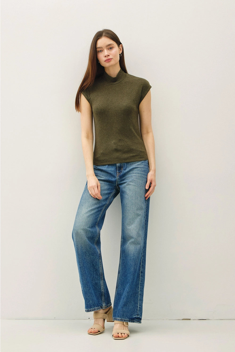 Olive Mock Neck Knit Top