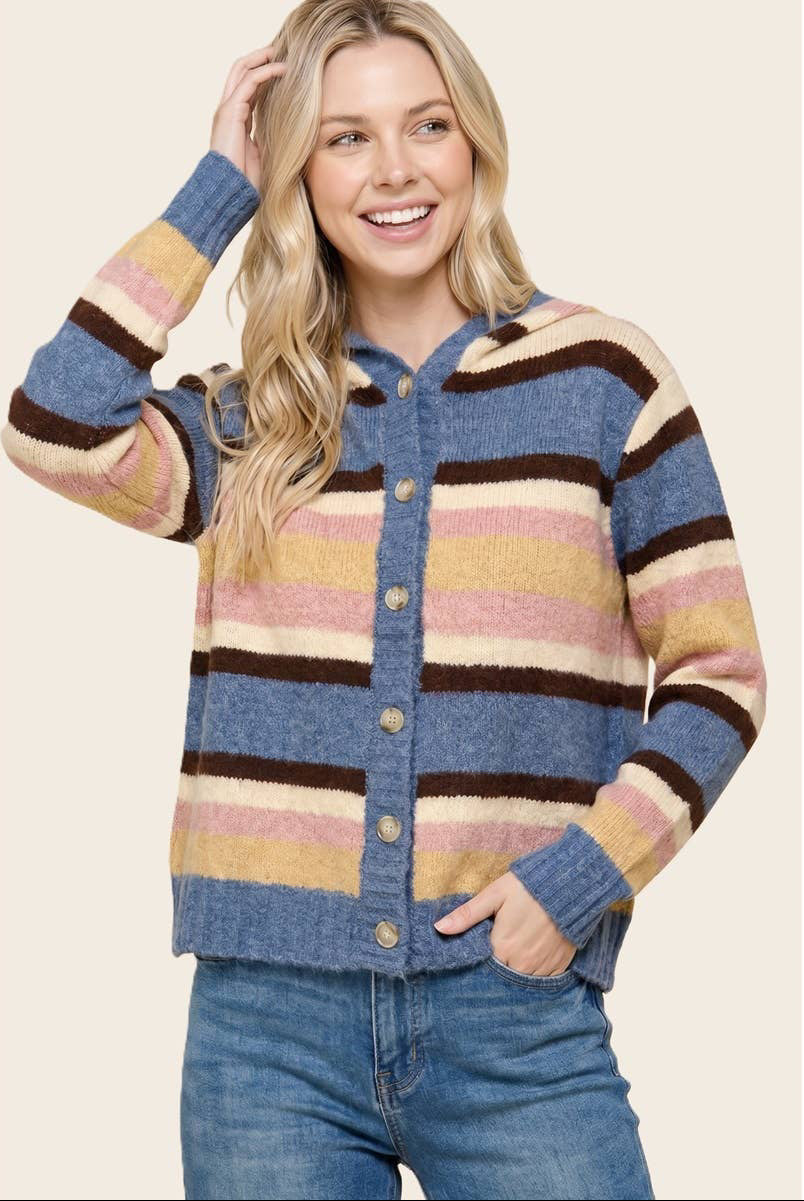 Colourful Stripe Hooded Cardi