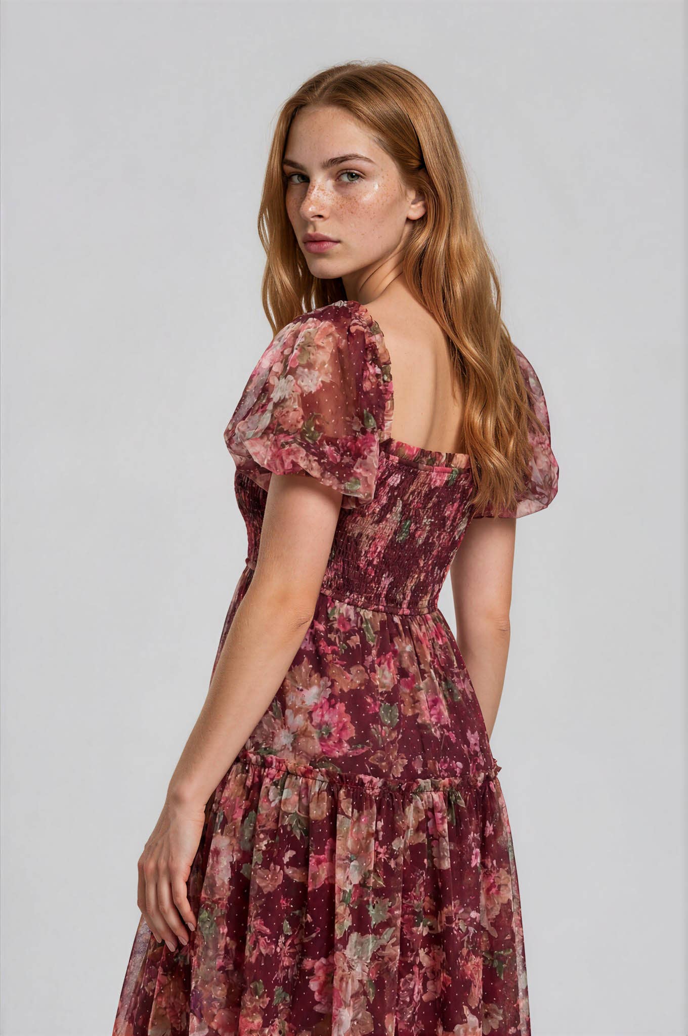 Tulle Floral Dot Midi Dress