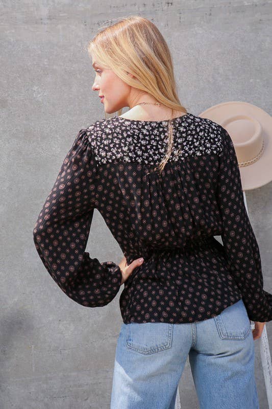 Boho Long Sleeve Tie Top