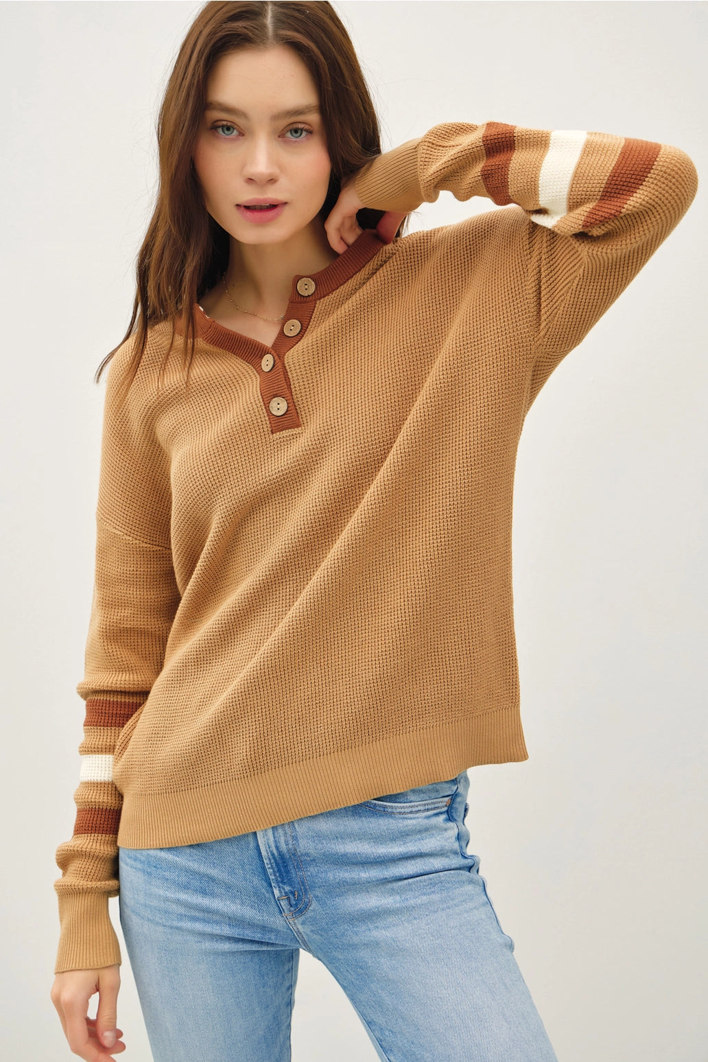 Waffle Knit Rugby Henley Top