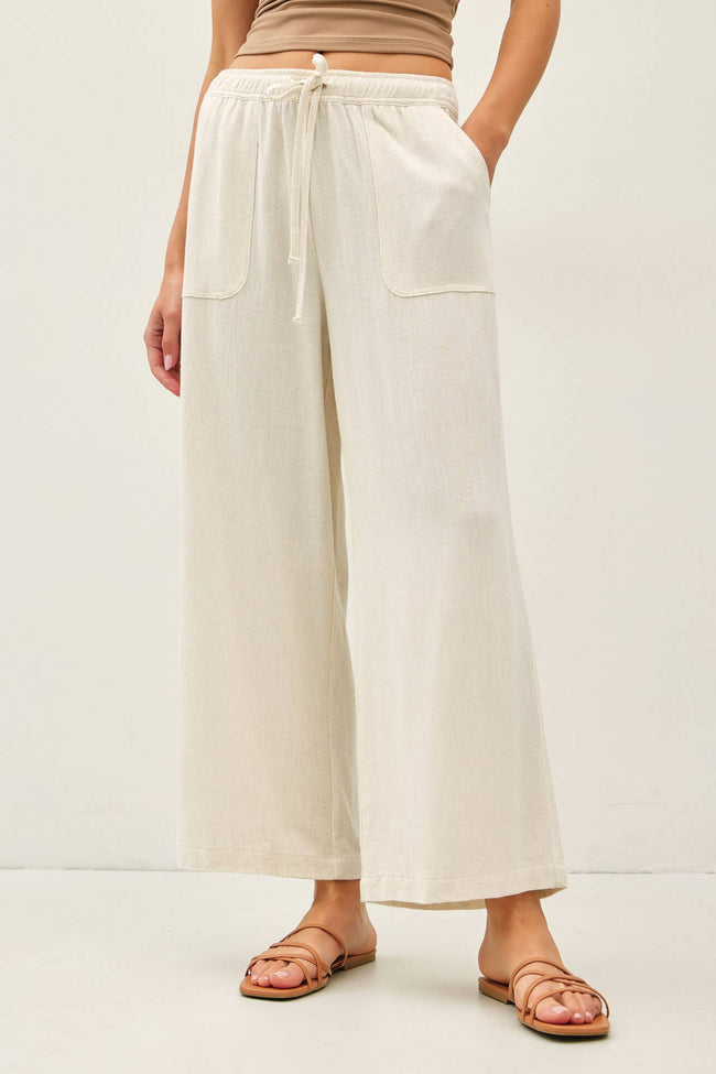 Linen Drawstring Waist Wide Leg Pants