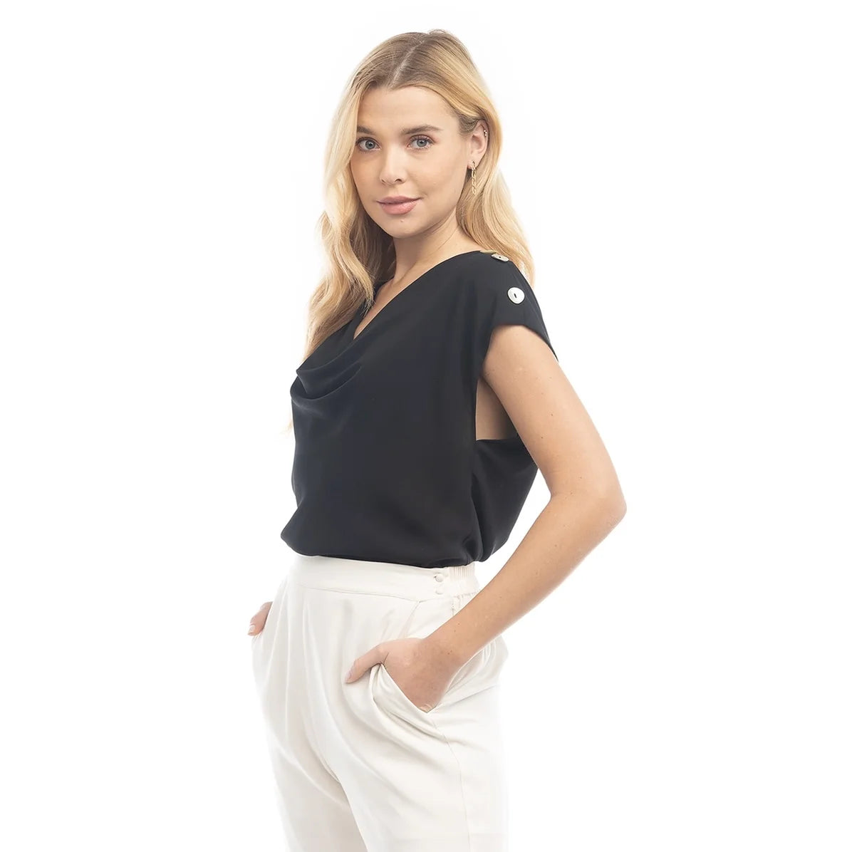 Cowel Button Shoulder Top