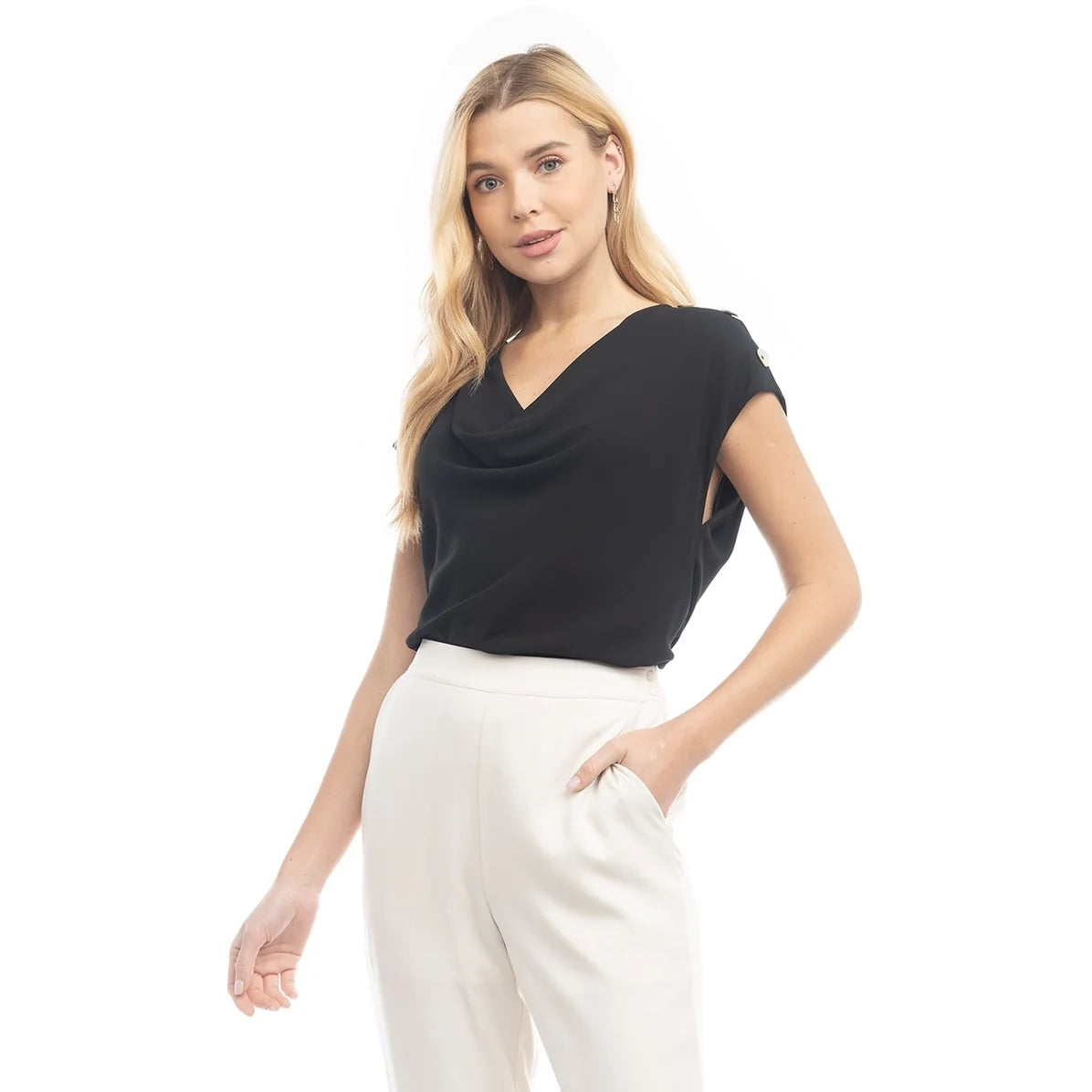 Cowel Button Shoulder Top