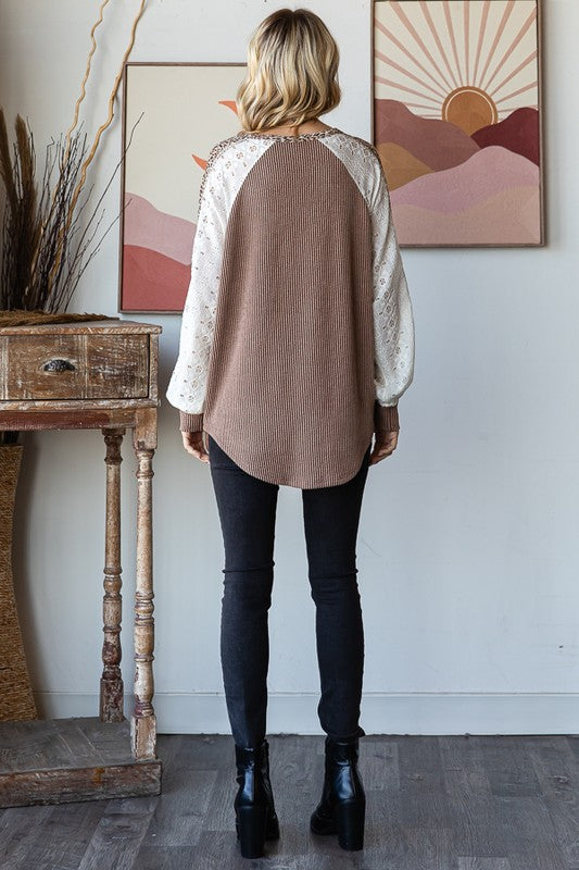 Lace Sleeve Contrast Top