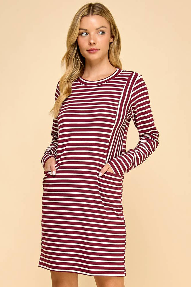 Stripe Long Sleeve Pocket Dress