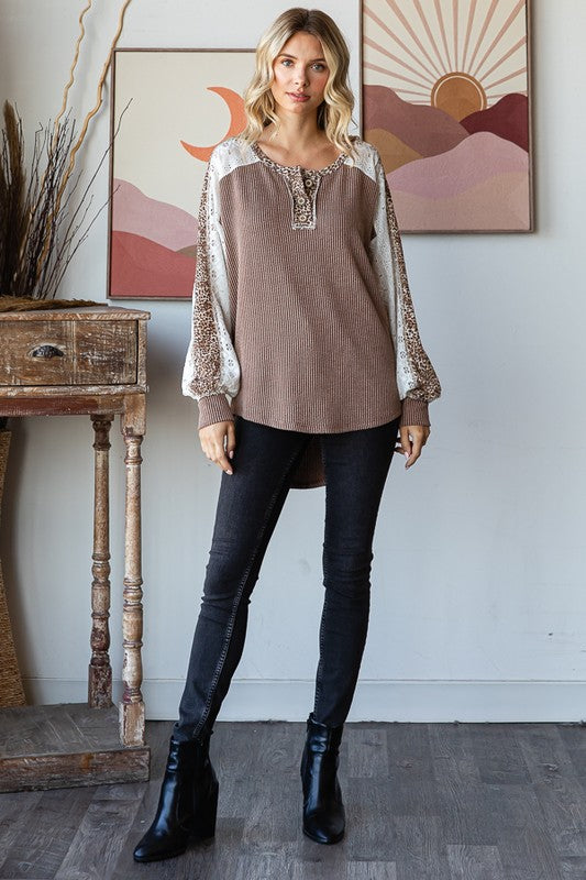 Lace Sleeve Contrast Top