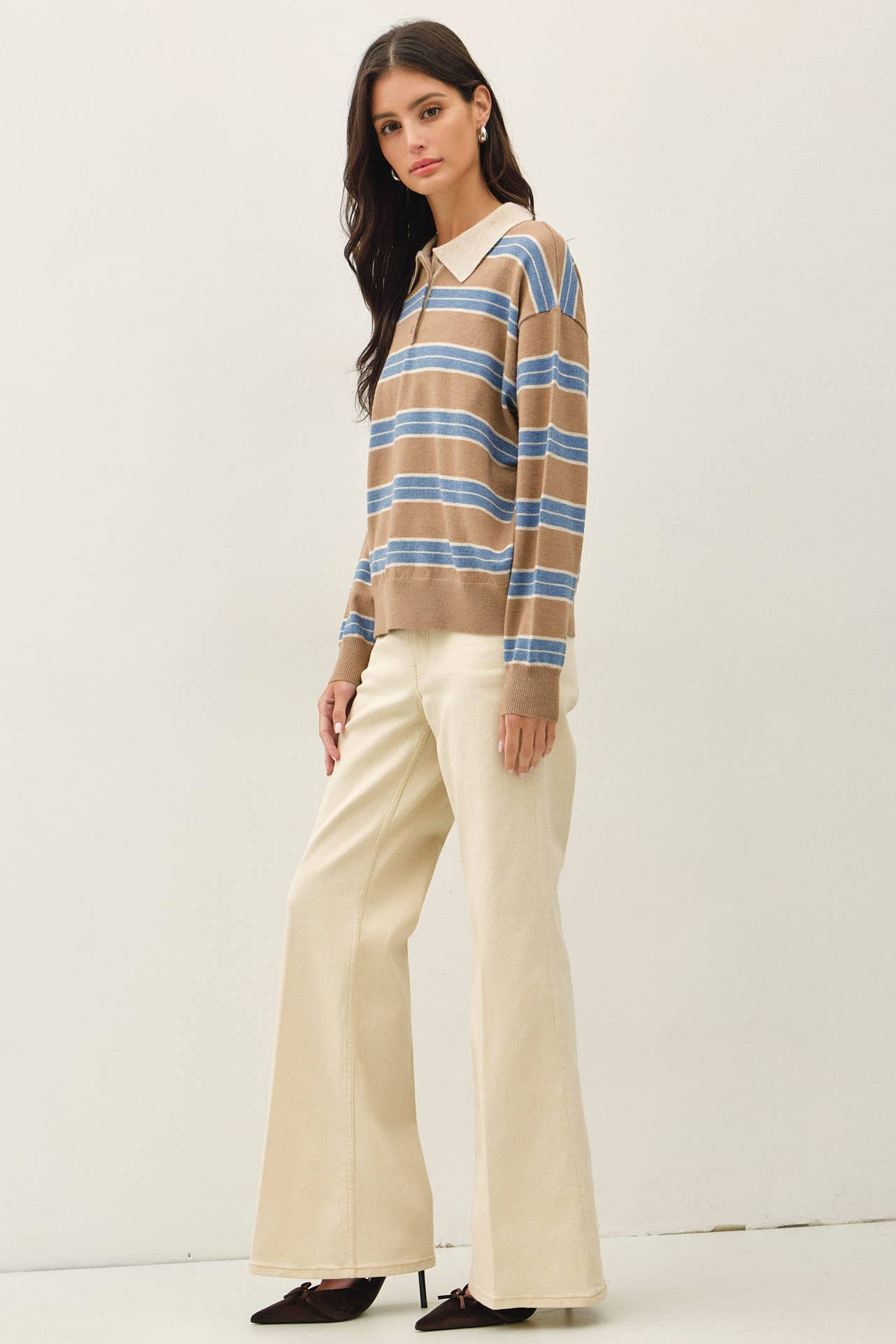 Wool Blend Henley Stripe Sweater