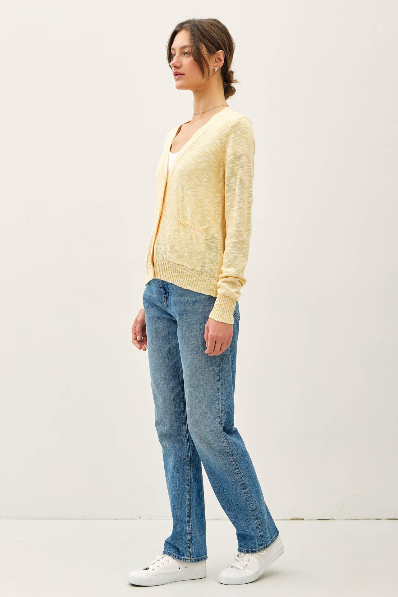 Butter Yellow Cotton Slub Pocket Cardi