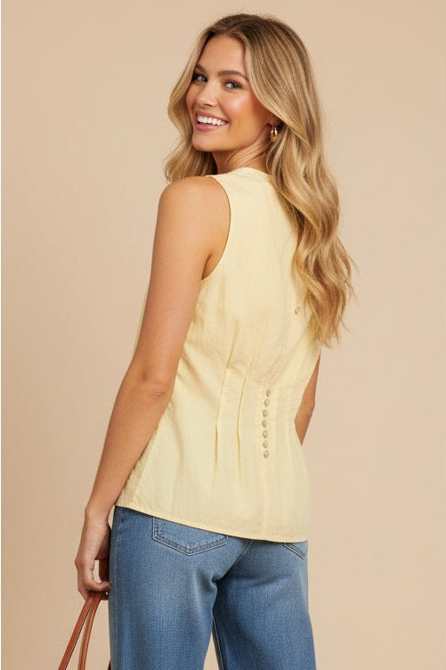 Pleated Button Back Peplum Top