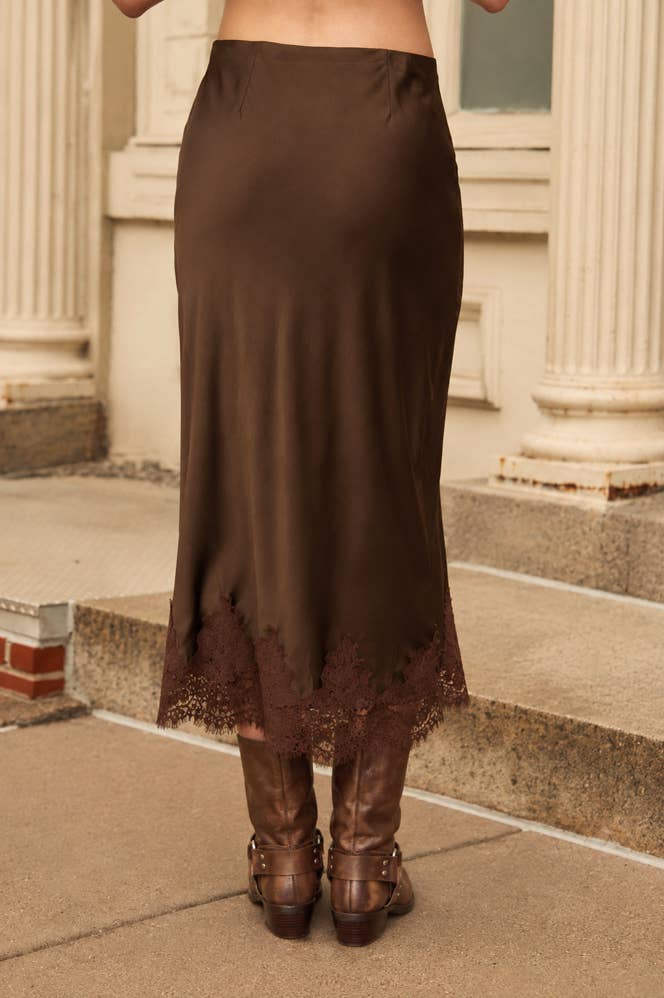 Satin Lace Hem Pencil Skirt