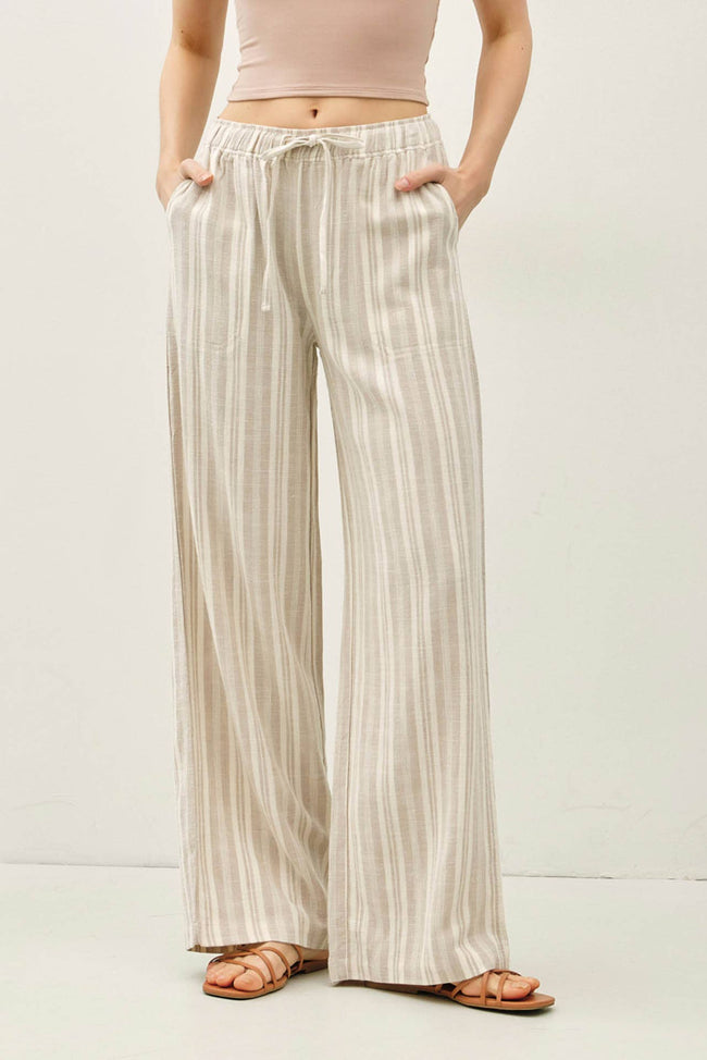 Linen Grey Stripe Wide Leg Pants