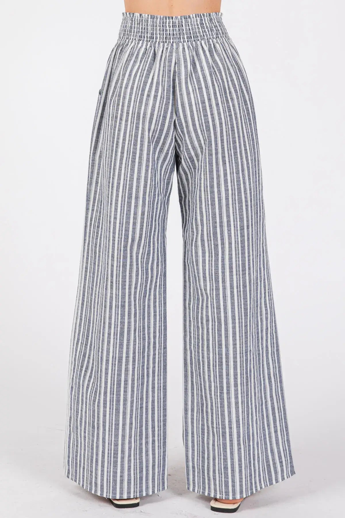 Linen Navy Stripe Wide Leg Pants