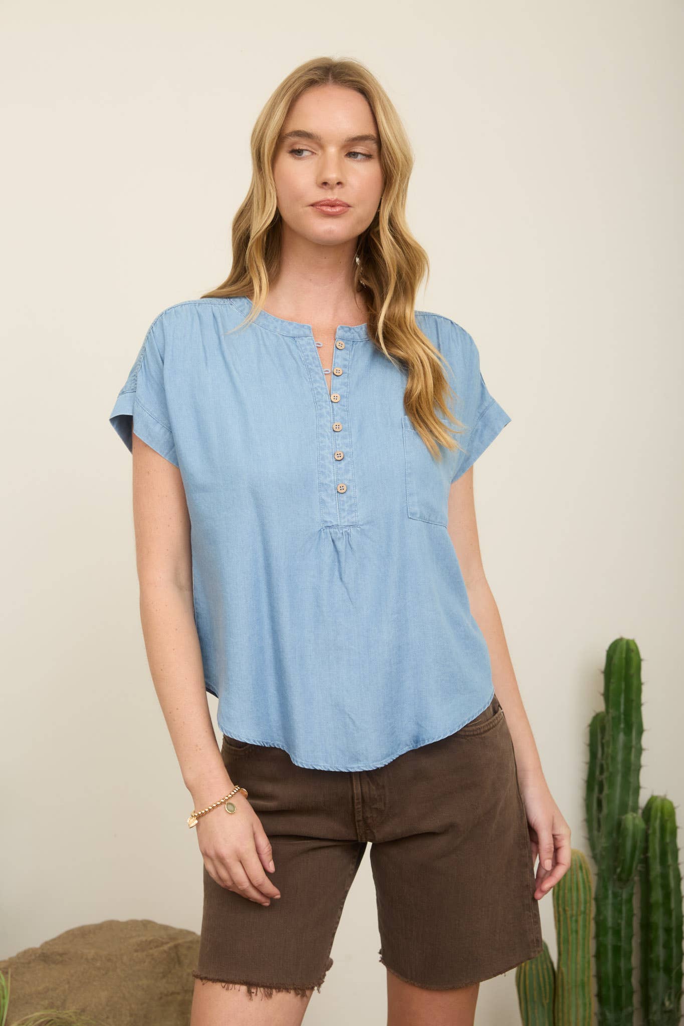 Chambray Denim Henley Top