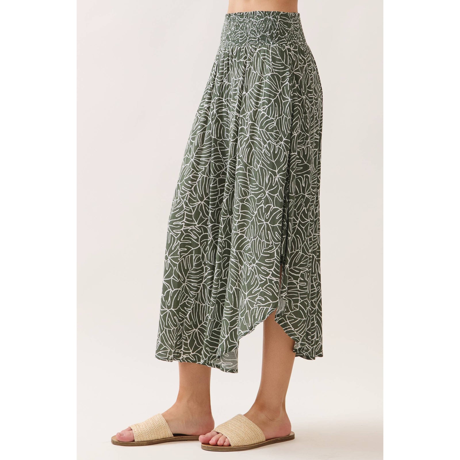 Leaf Smocked Waist Maxi Skirt