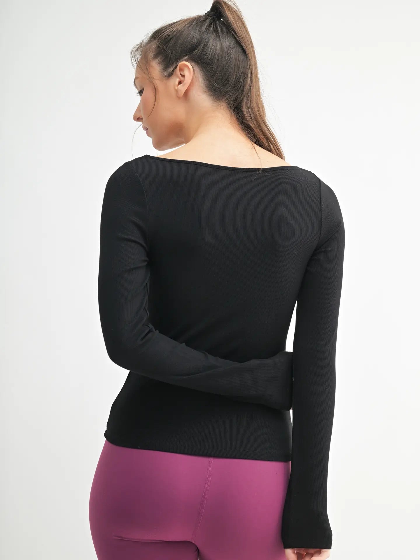 Boat Neck Micro Ribbed Top