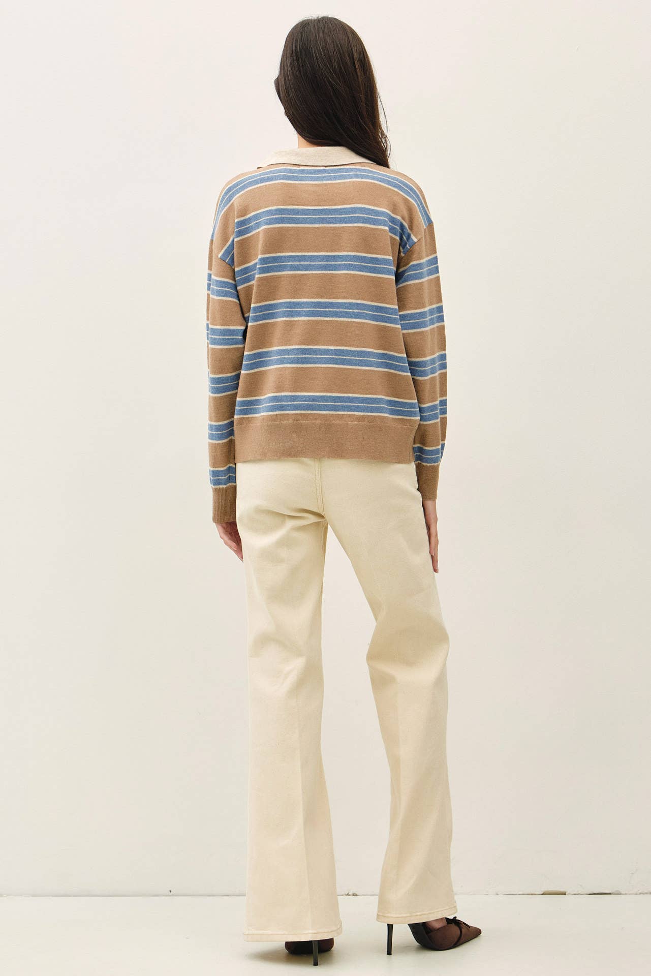 Wool Blend Henley Stripe Sweater
