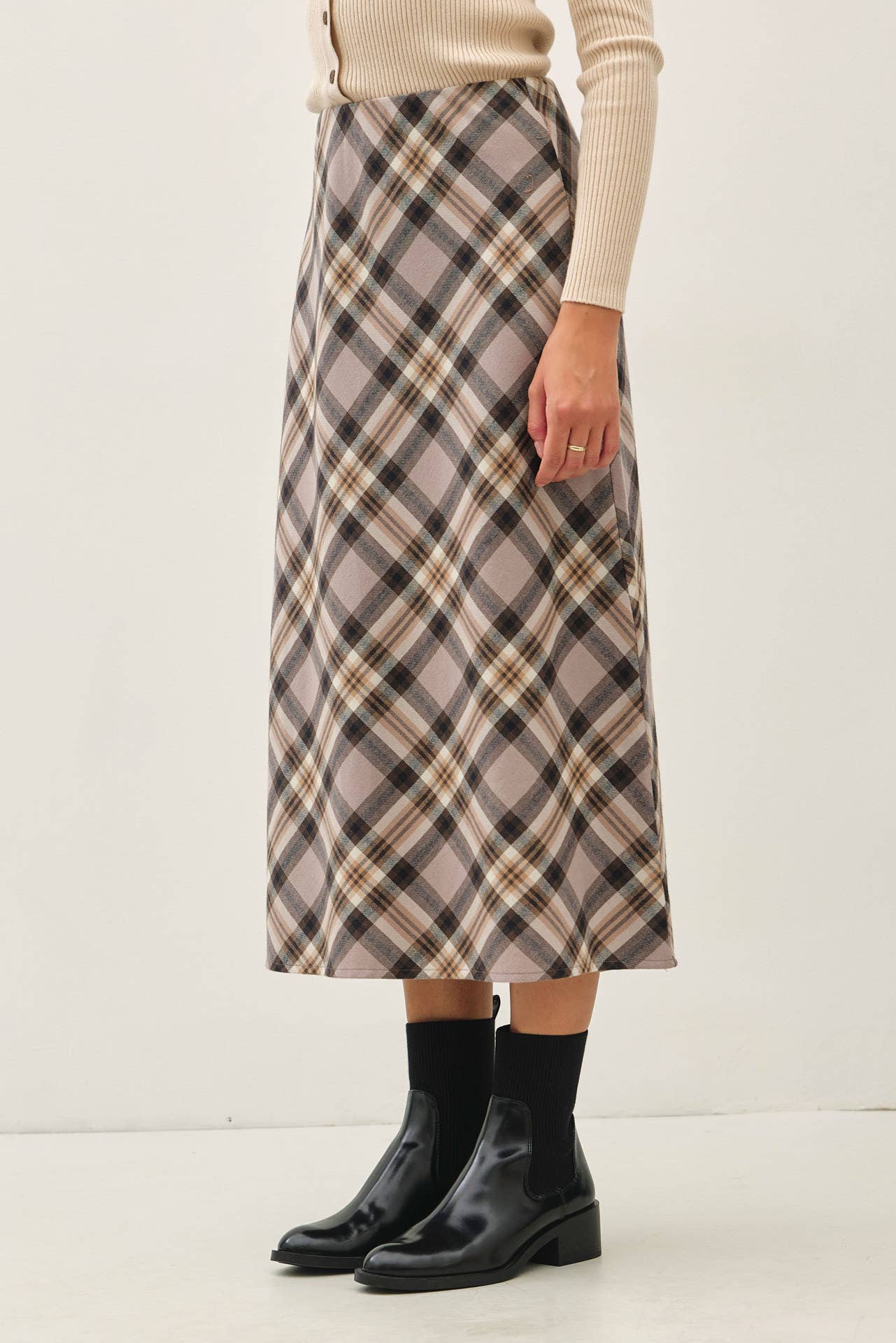 Plaid A-Line Midi Skirt