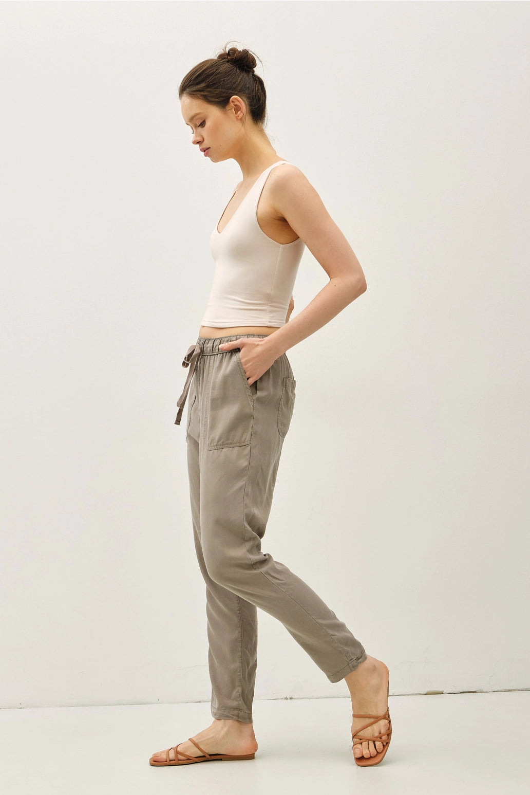 Taupe Tencel Drawstring Pants