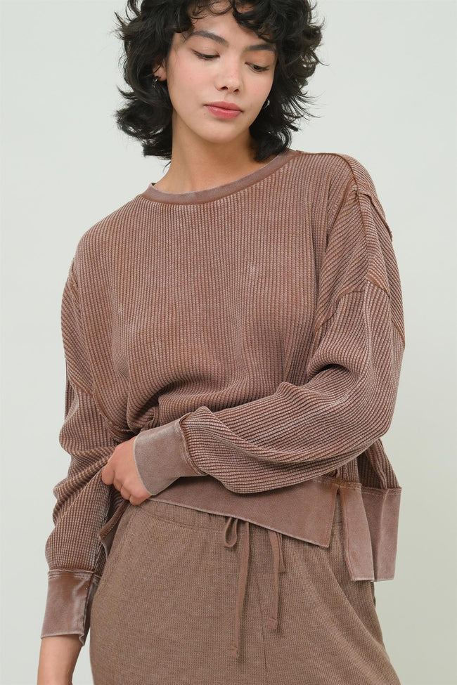 Waffle Knit Crop Pullover