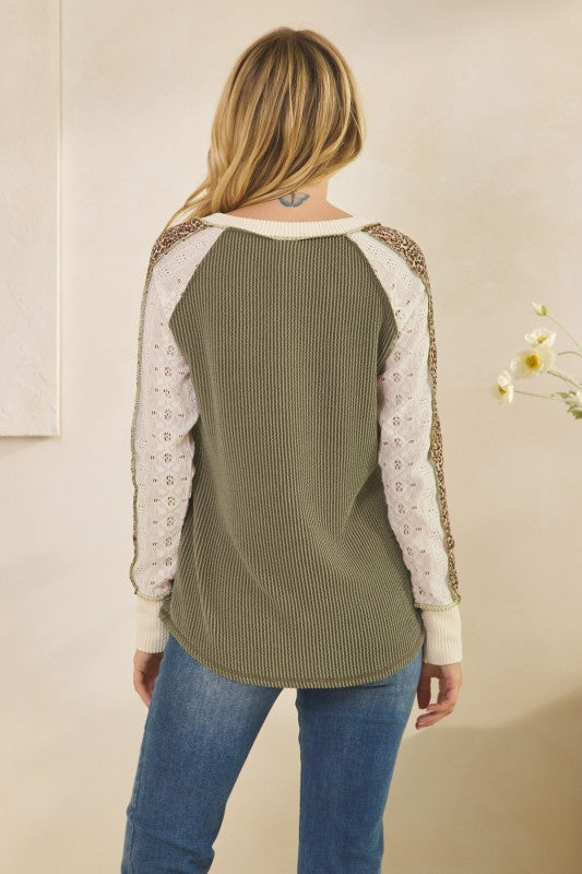 Olive Mixed Leopard Lace Top