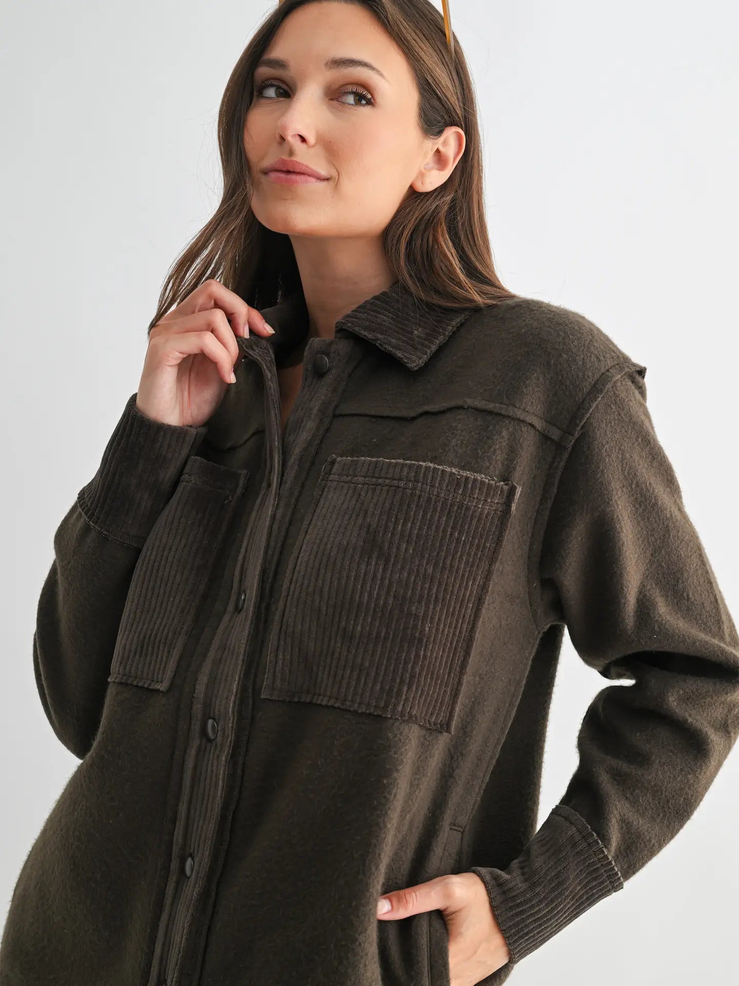 Chocolate Olive Cord Mix Shacket
