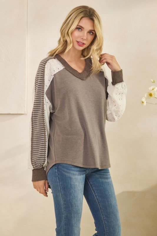 Lace Sleeve Contrast Top
