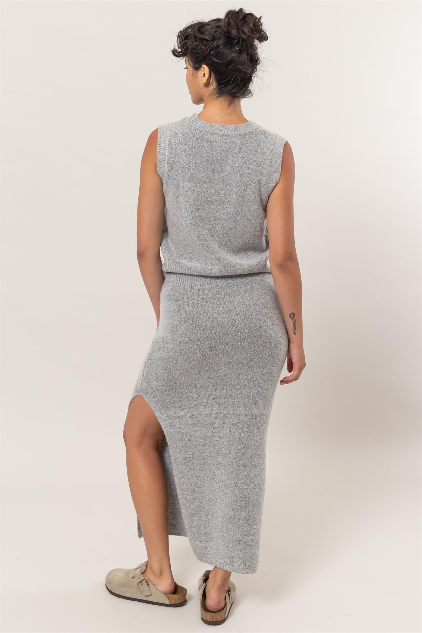 Grey Knit Two Pc Skirt Set