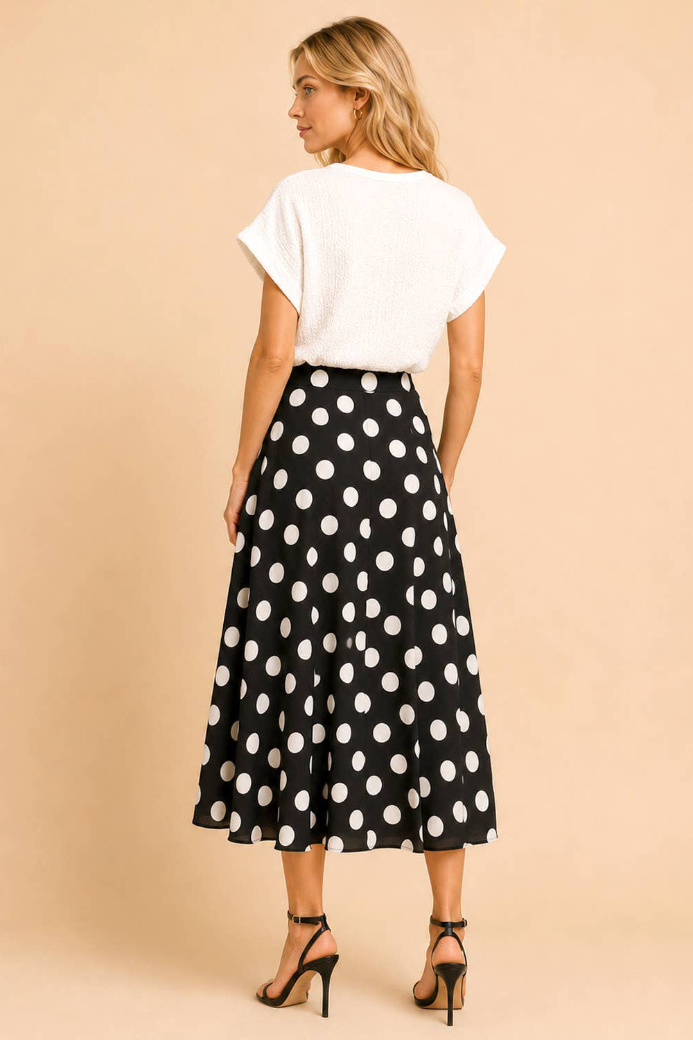 Black Polka Dot Midi Skirt