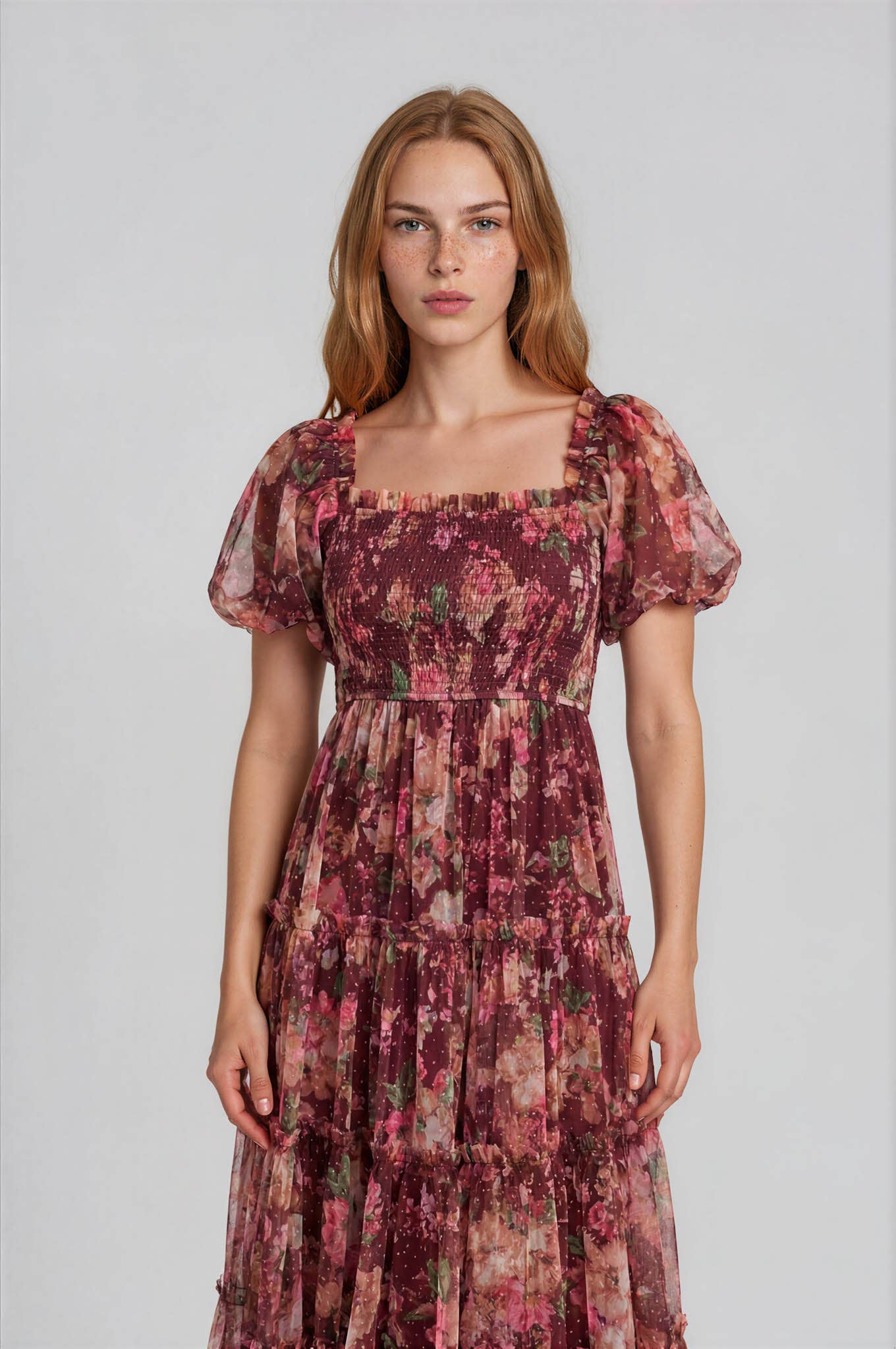 Tulle Floral Dot Midi Dress