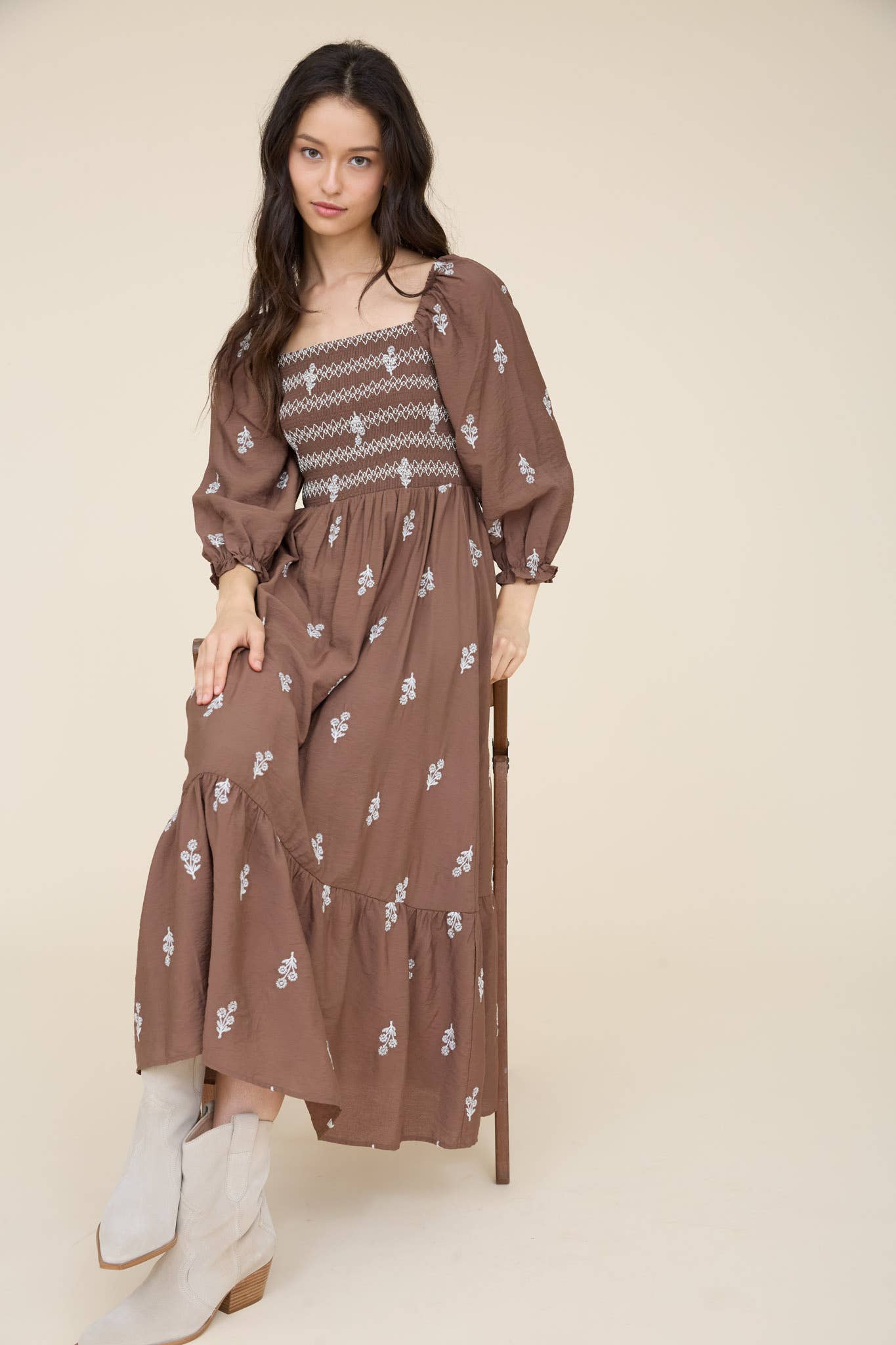 Embroidered Smocked Peasant Dress