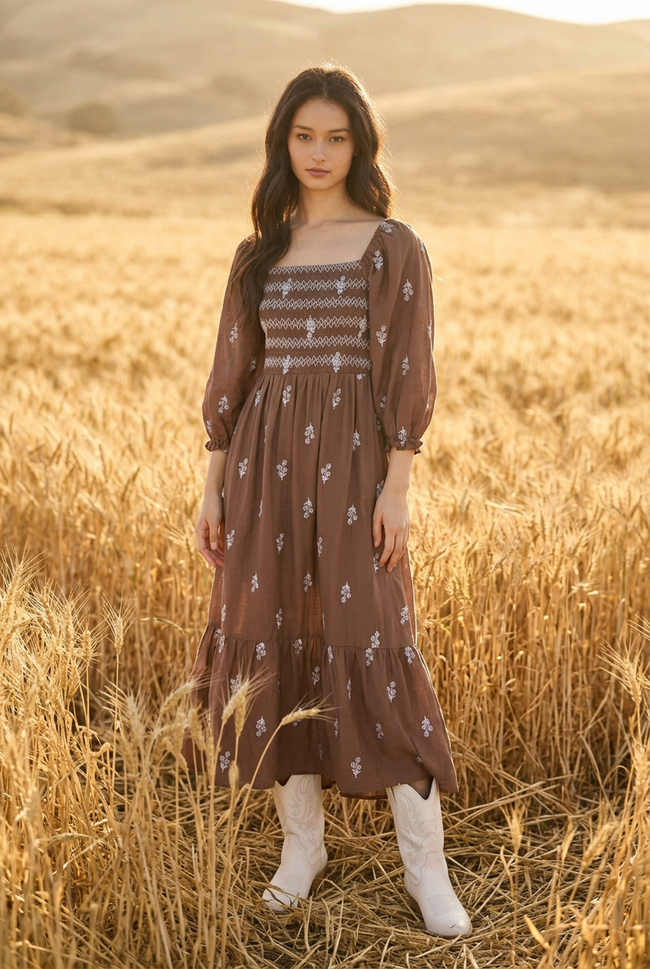 Embroidered Smocked Peasant Dress