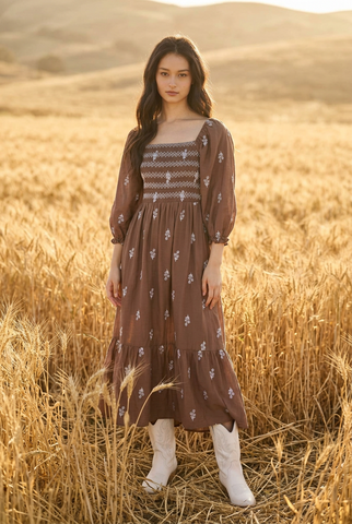 Chocolate Plaid Midi Dress
