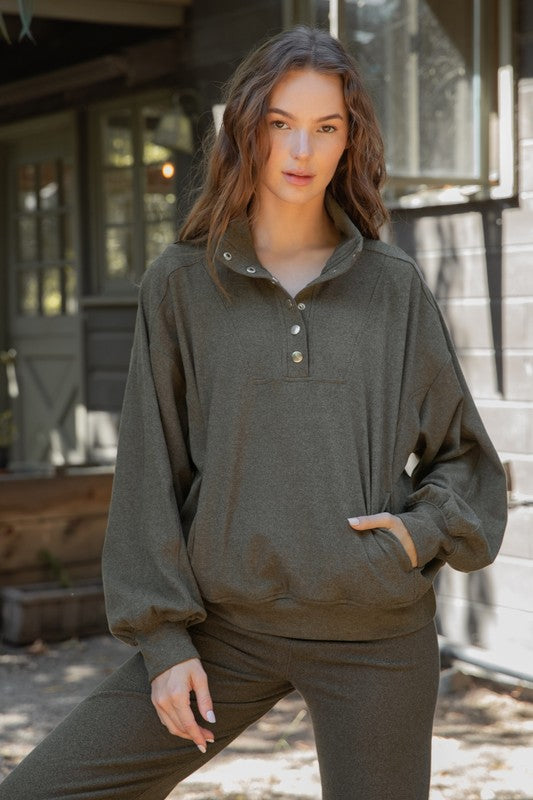 Rib Brushed Henley Athletic Pullover