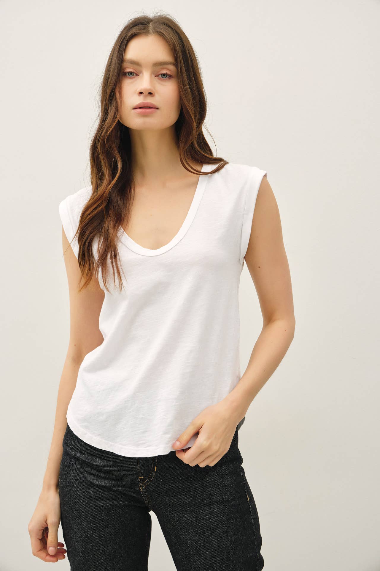 Cotton Cap Sleeve Scoop Tee