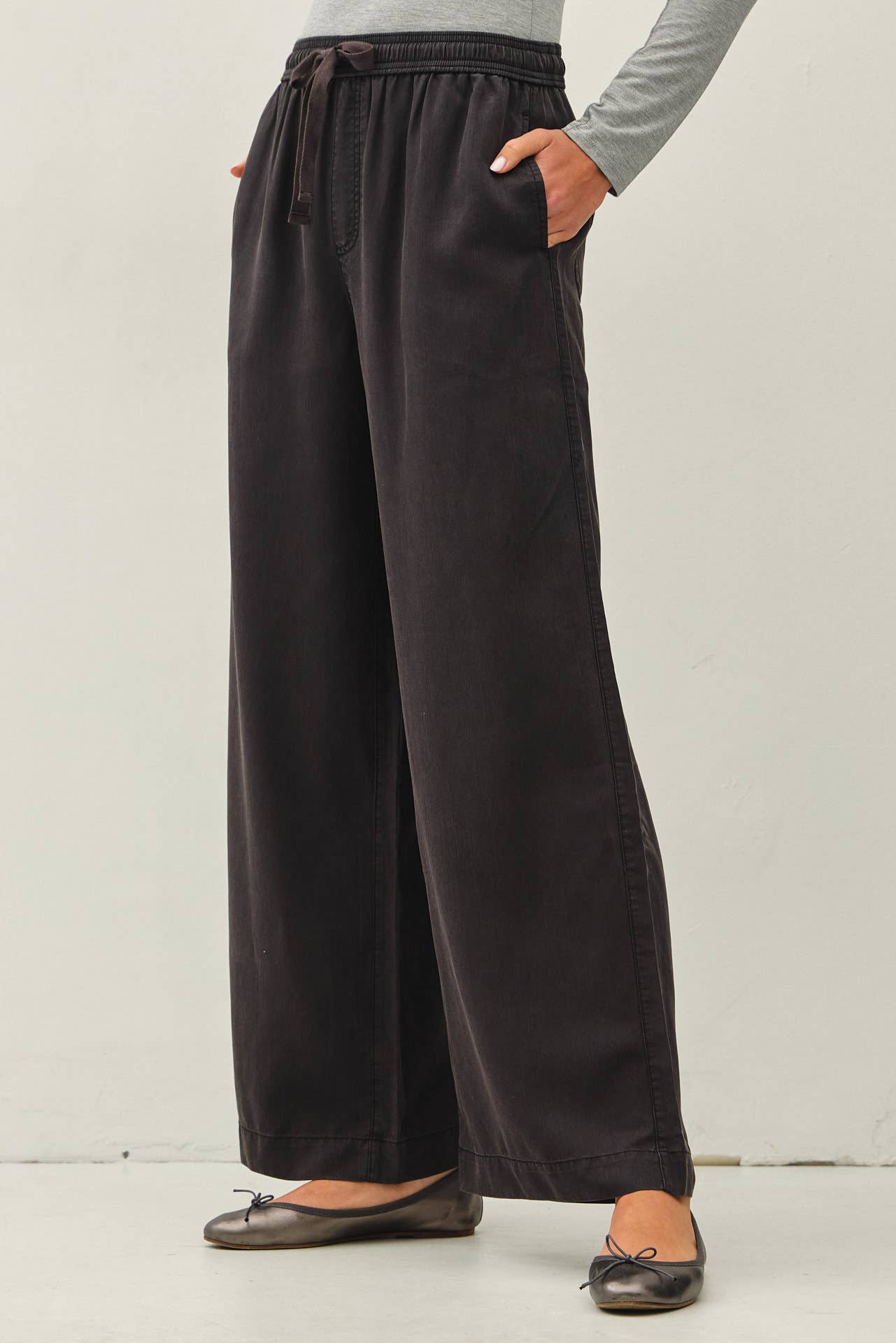 Tercel Tie Waist Wide Leg Pants