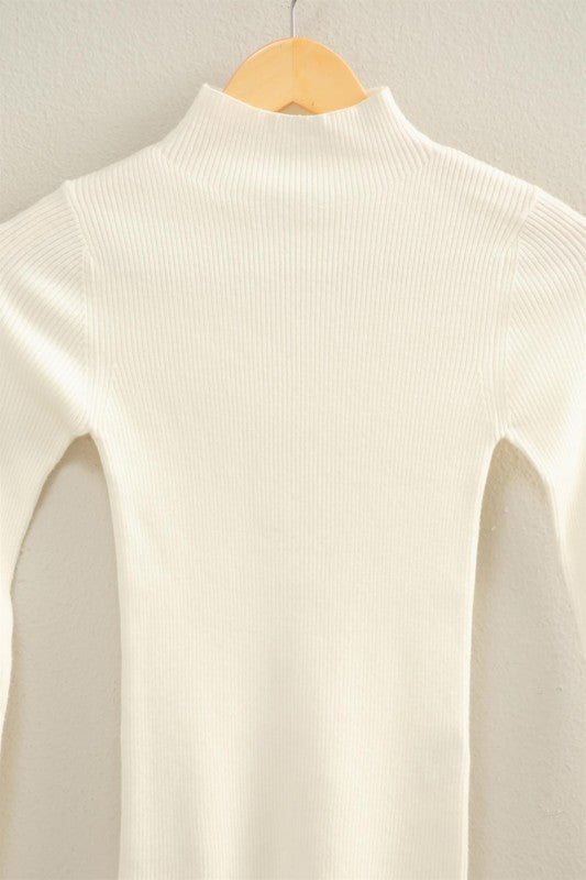 Cream Rib Knit Mock Neck Top