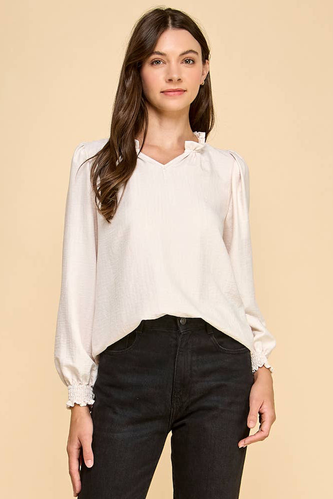 Ruffle Neck Long Sleeve Blouse