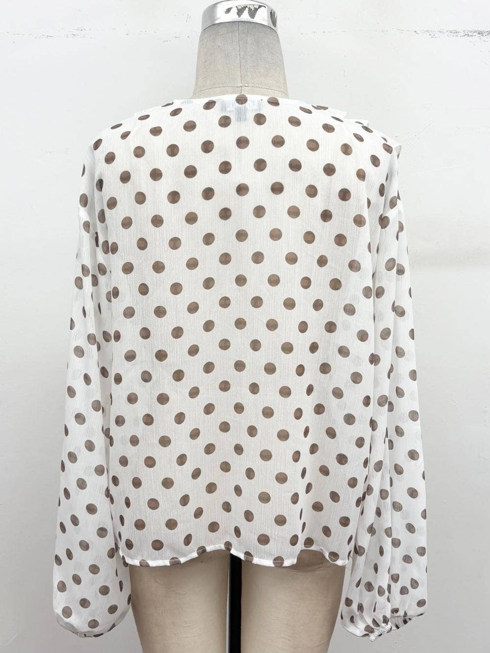 Polka Dot Ruffle Front Blouse