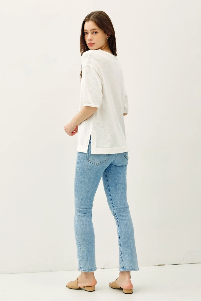Short Sleeve Cotton Slub Sweater Top