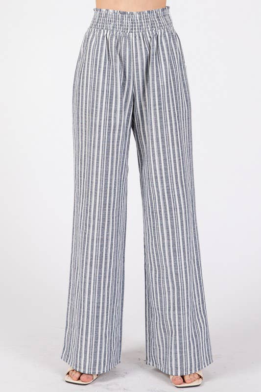 Linen Navy Stripe Wide Leg Pants