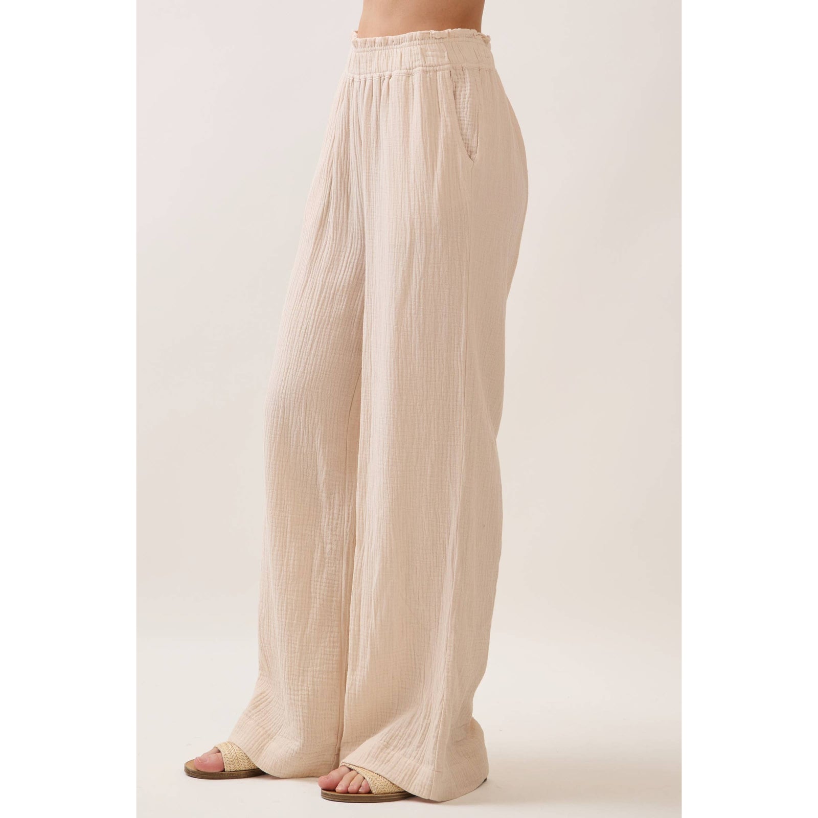 Cotton Double Gauze Wide Leg Pants
