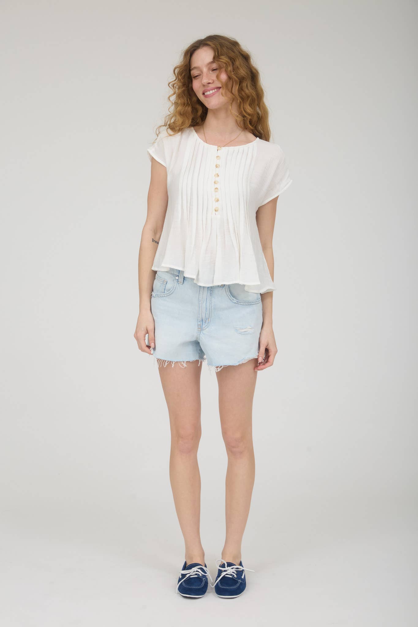 White Button Pintuck Blouse