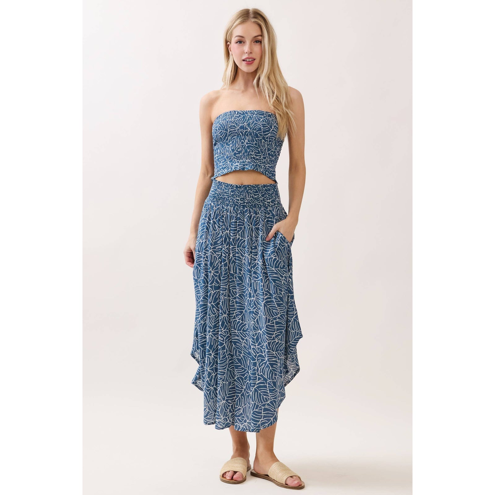 Leaf Smocked Waist Maxi Skirt