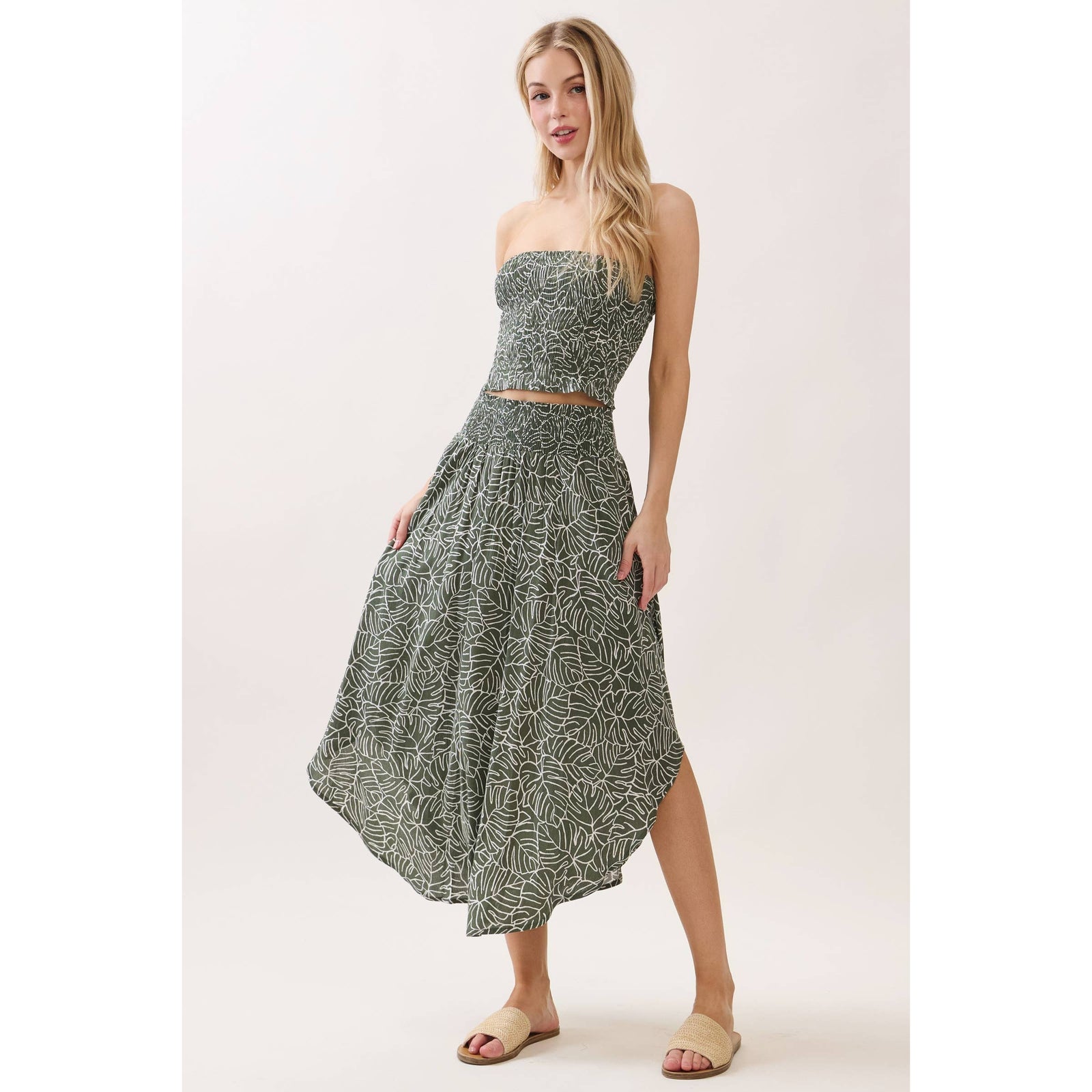 Leaf Smocked Waist Maxi Skirt