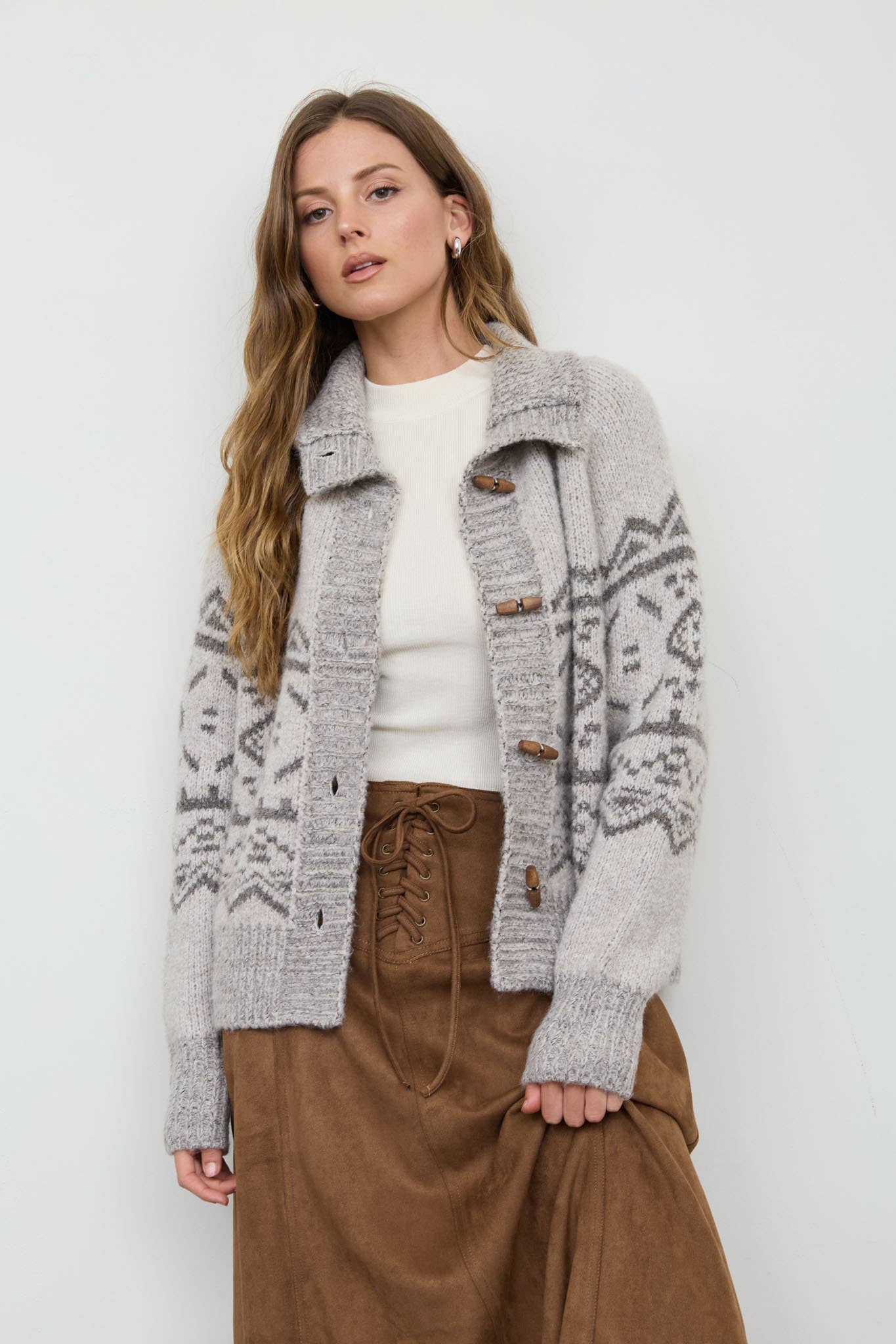 Toggle Button Fair Isle Cardigan