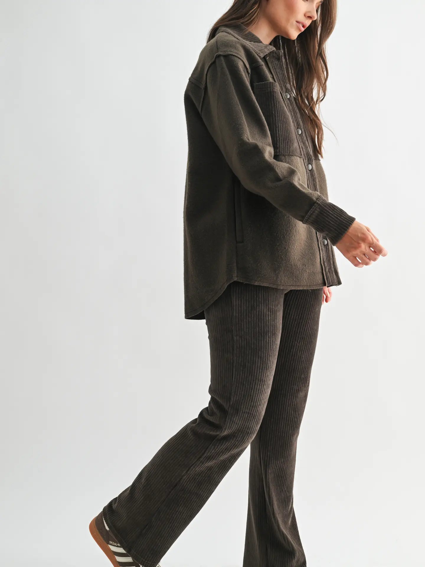 Chocolate Olive Cord Mix Shacket