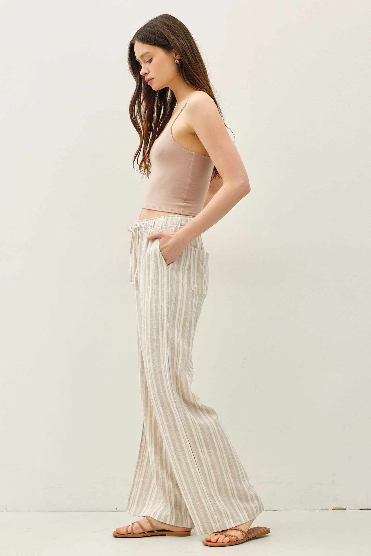 Linen Grey Stripe Wide Leg Pants